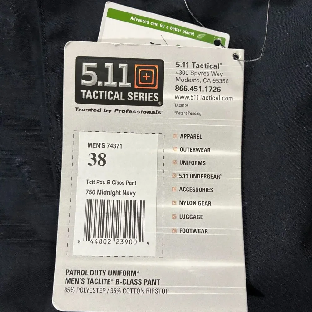 5.11 Tactical B-Class PDU Taclite Ripstop Pant Midnight Navy Size 38 UNHEMMED